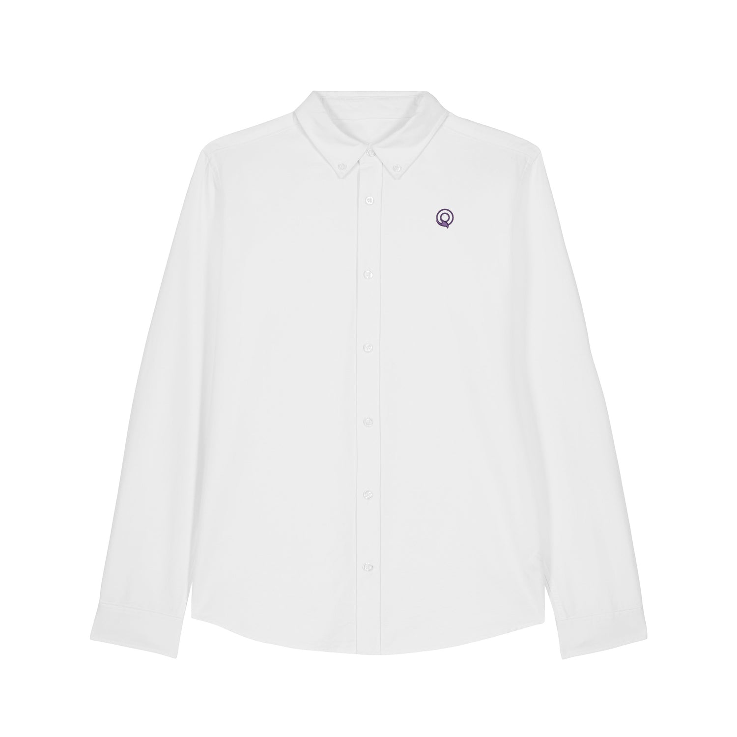 Front view of the white Oxford shirt for men – sustainable and ethically made fashion by New World Guardians.