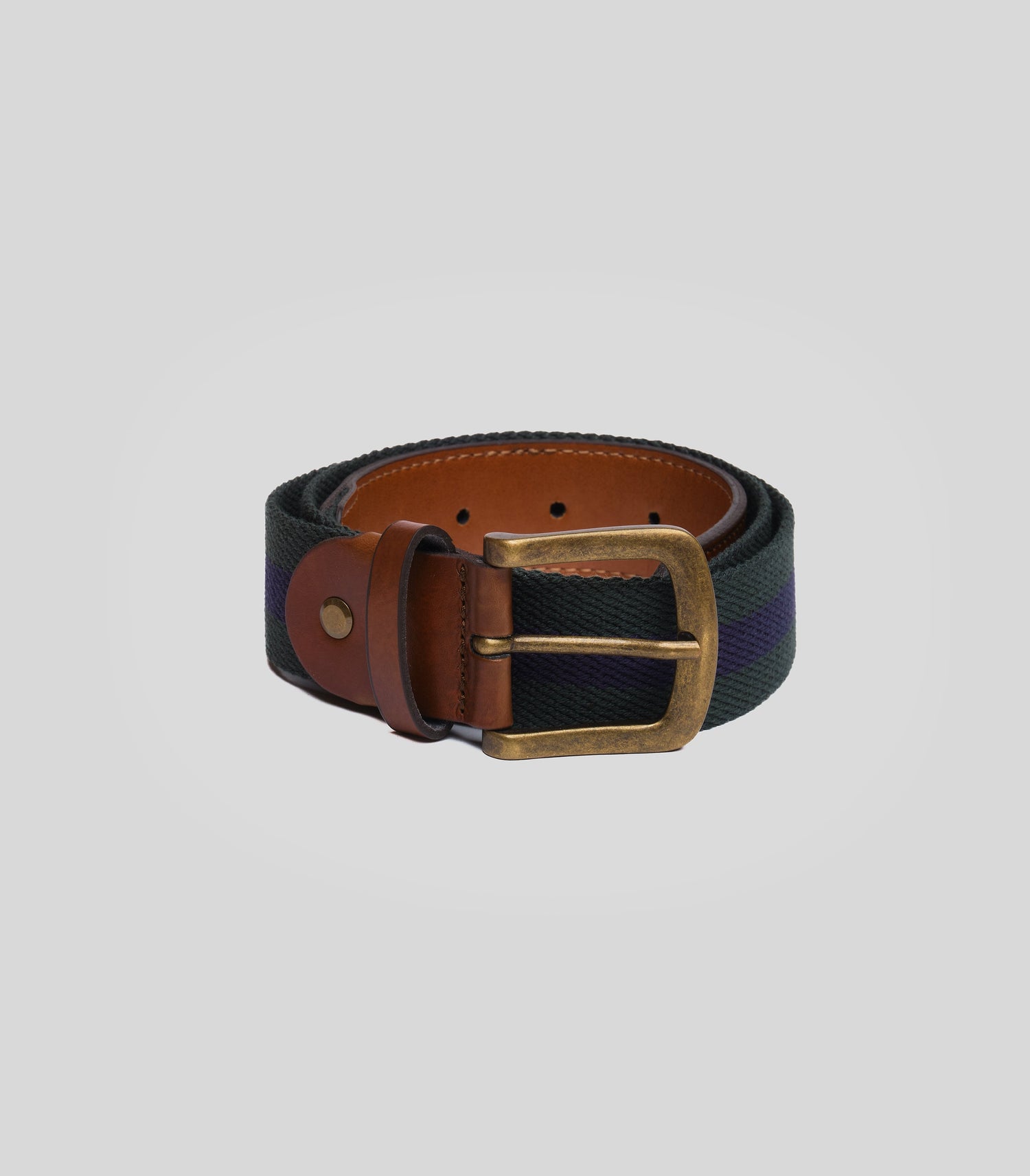 Vegan casual belt Sempione by Solari Milano, green and blue stripes, handmade in Italy