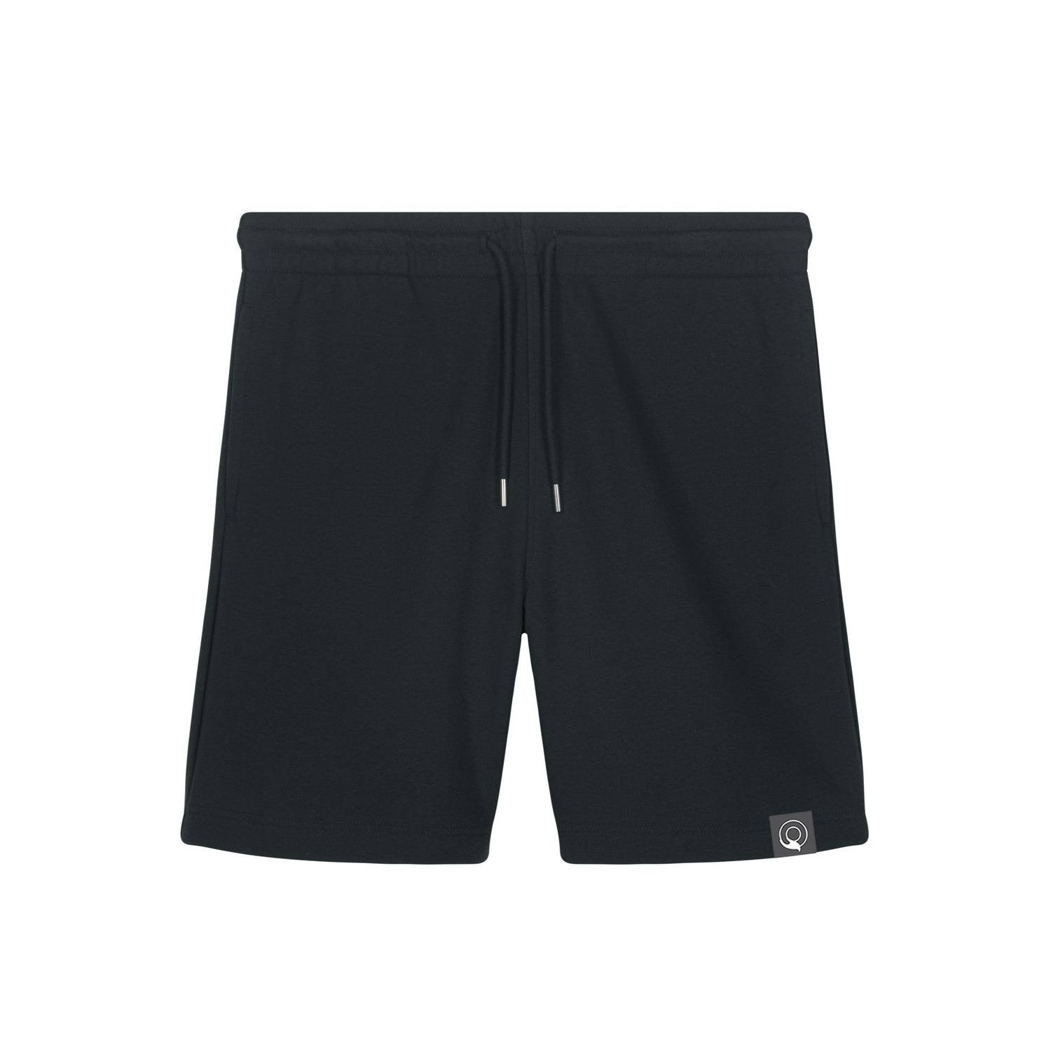 Black sustainable jogger shorts made with GOTS-certified organic cotton and GRS-certified recycled polyester