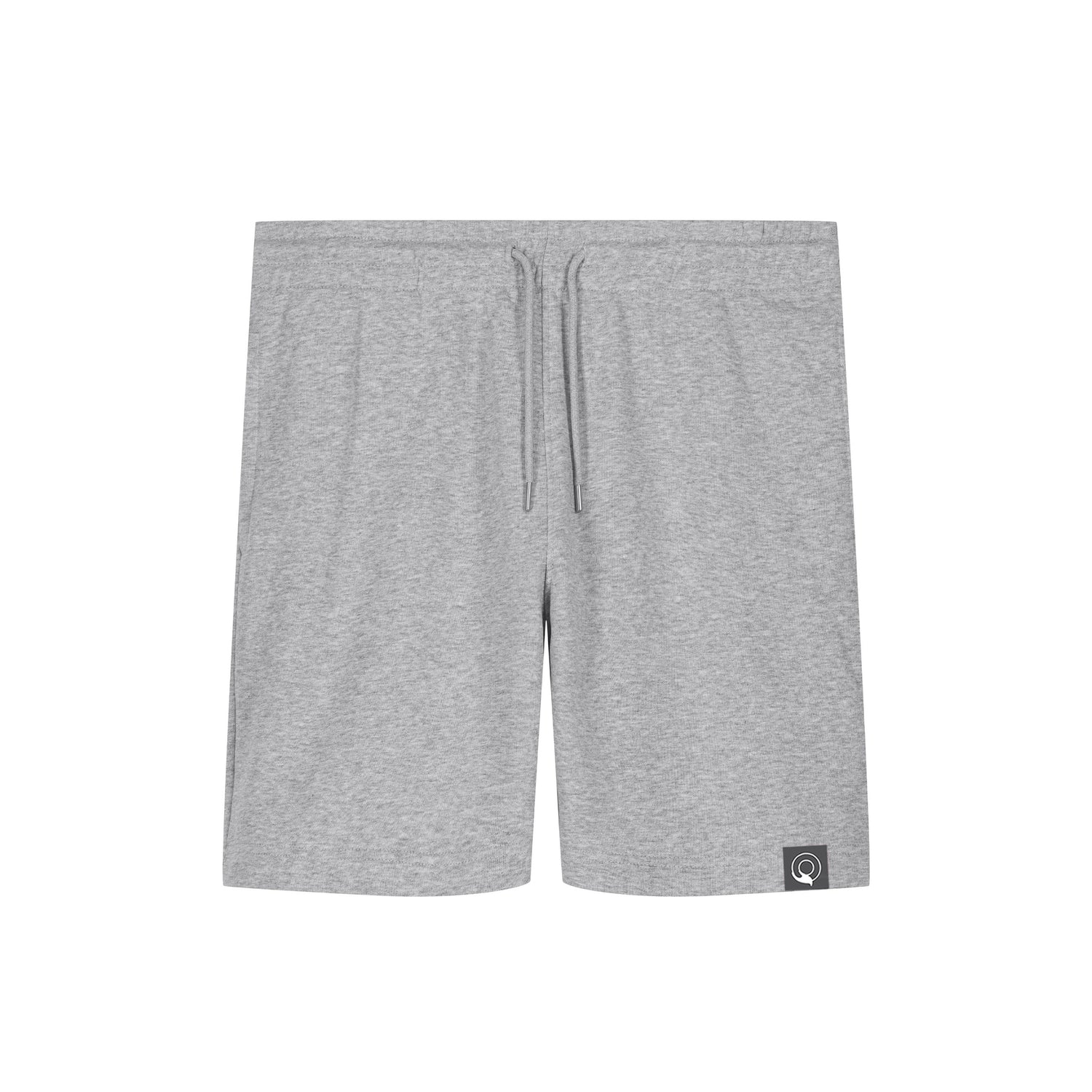 Grey organic cotton and recycled polyester shorts with reinforced seams, eco-friendly unisex fashion