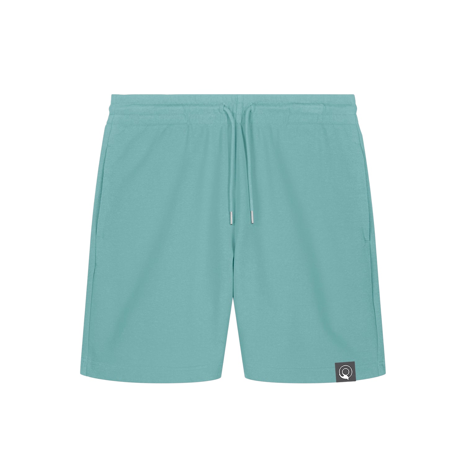Lightweight sustainable shorts in turquoise for workouts, lounging, and streetwear, NEW WORLD GUARDIANS IMPACT design