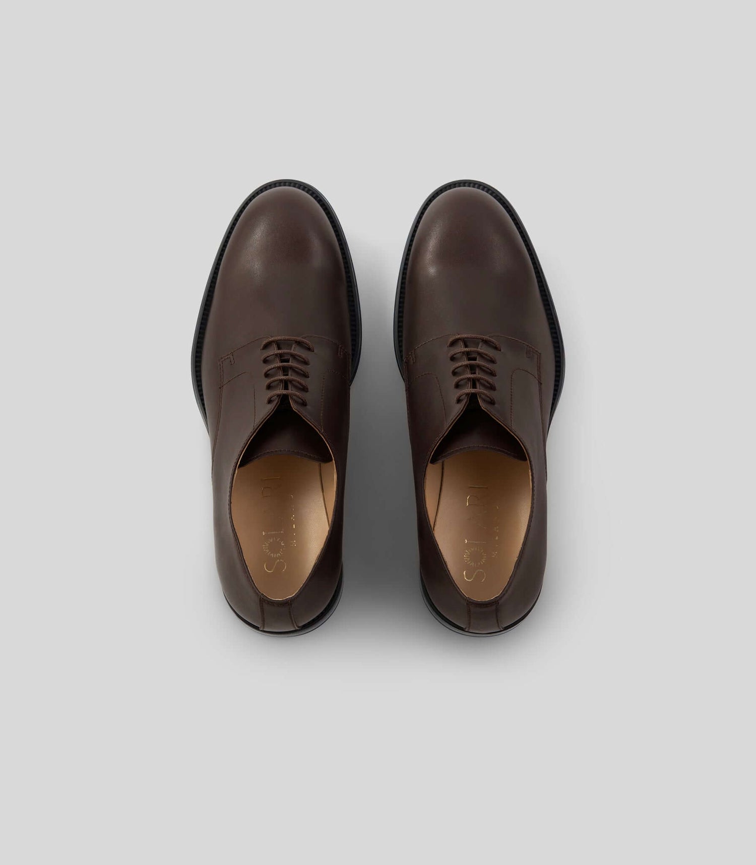 Vegan Derby - Man shoes in brown leather from Solari Milano with Blake Construction.