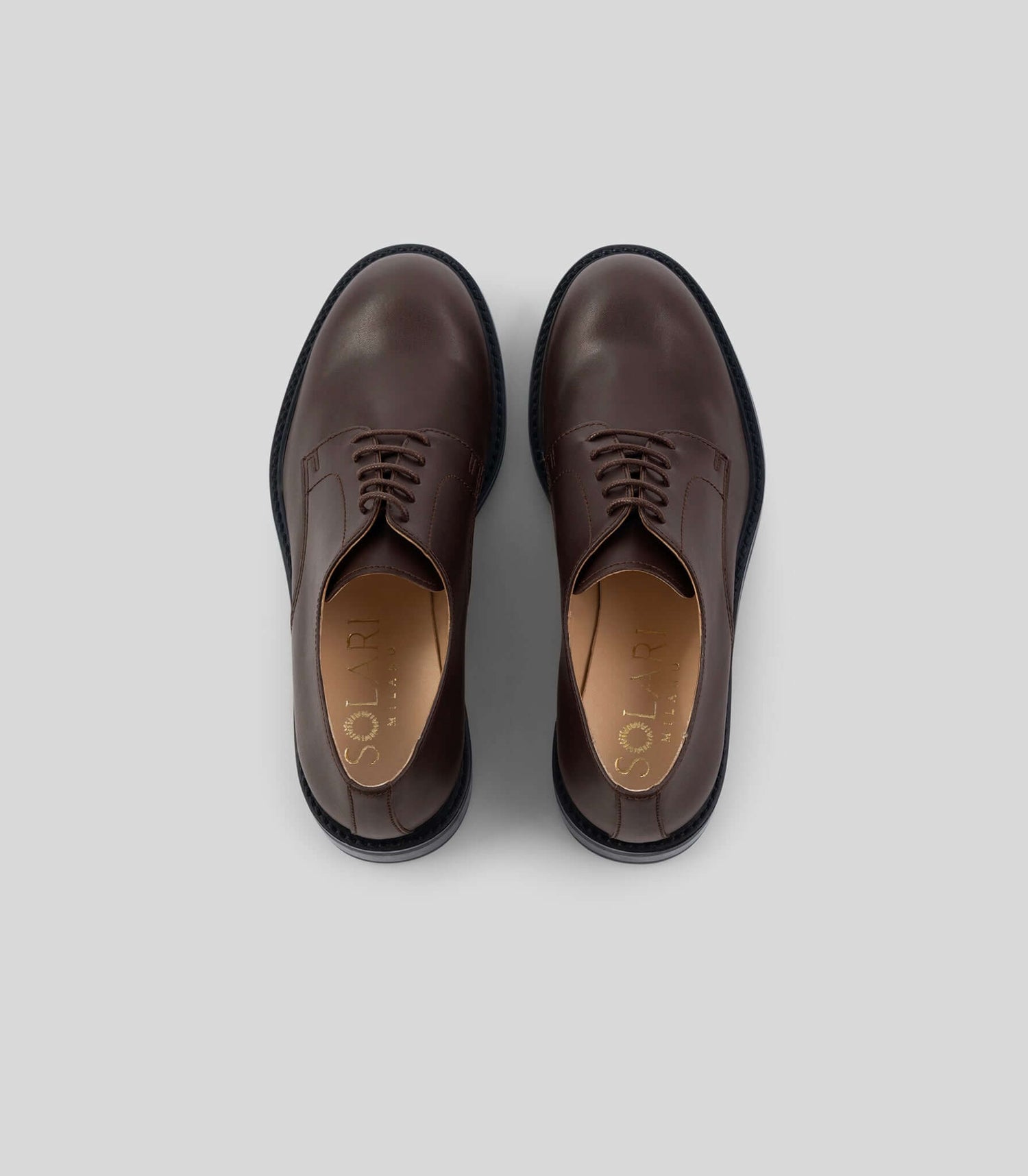 Vegan Derby - Woman shoe by Solari Milano in dark brown, featuring Blake Construction and open lacing system.