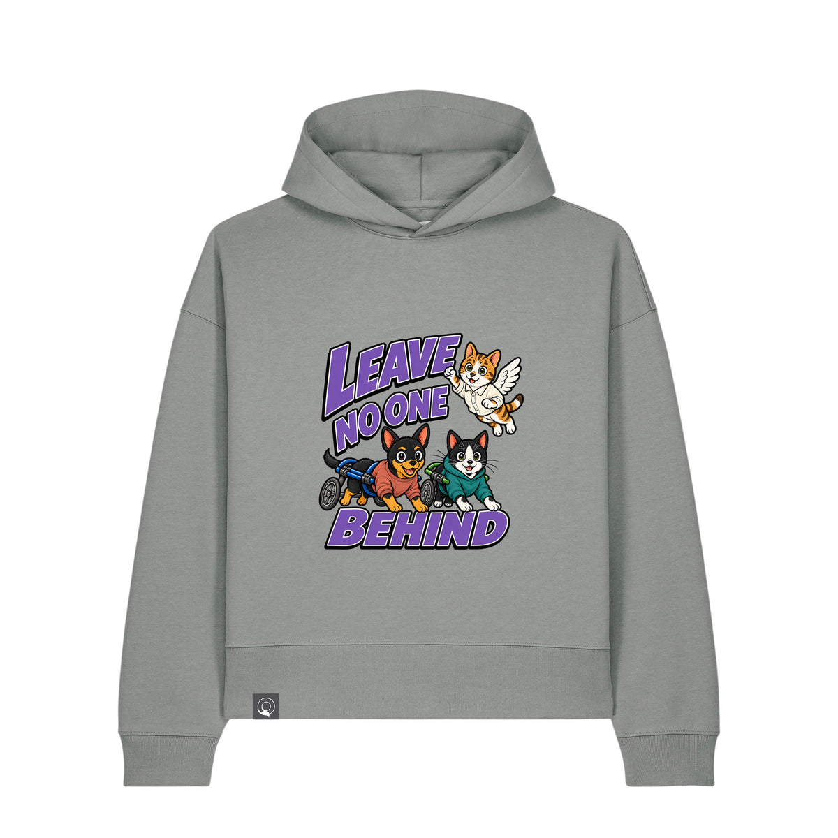 NEW WORLD GUARDIANS Leave No One Behind unisex organic cotton hoodie in light grey – front view