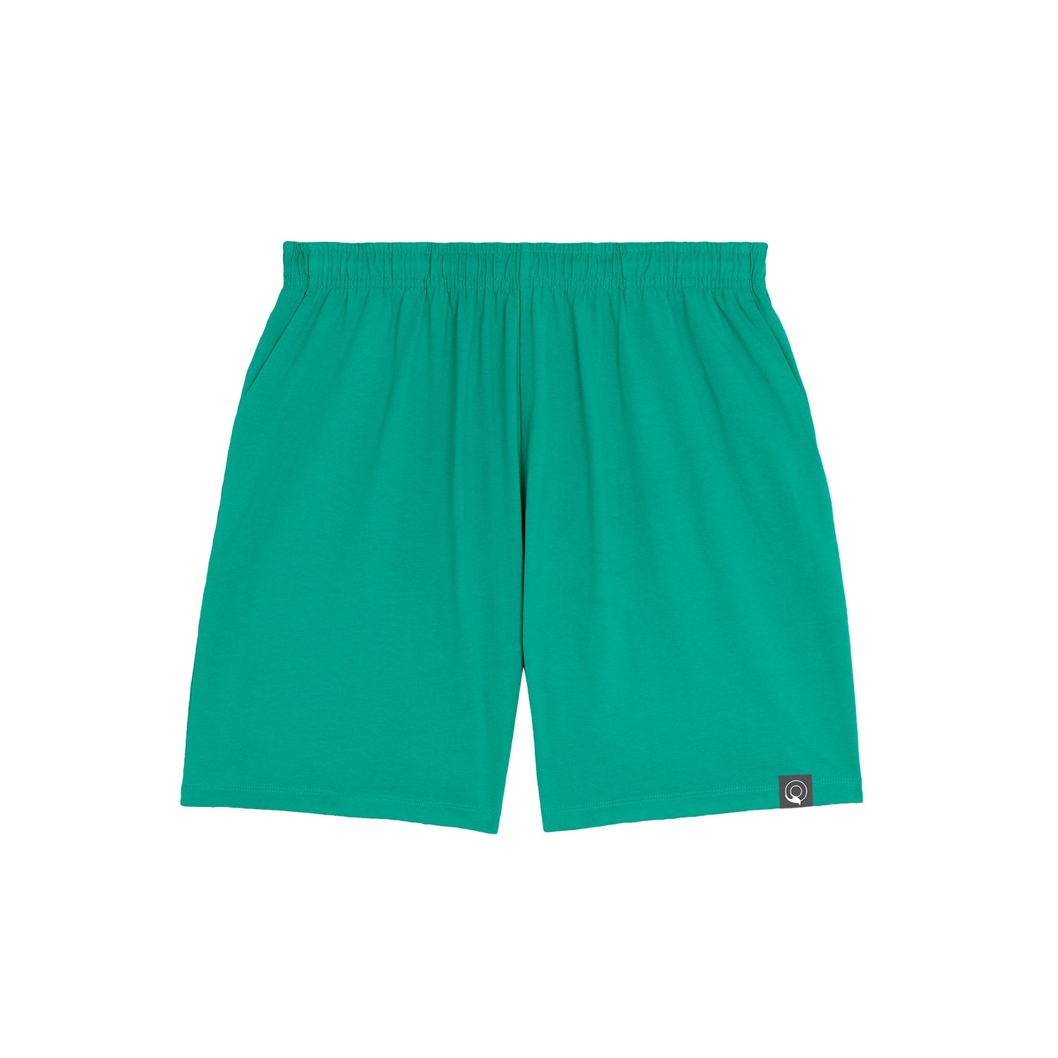 Green eco-friendly unisex shorts made from GOTS-certified organic cotton, breathable and soft, available in five colors