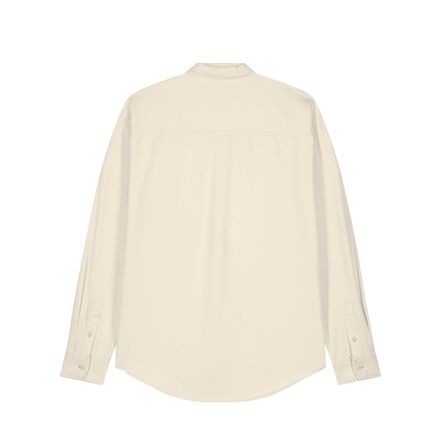 Back view of the natural raw unisex worker shirt – sustainable and ethically made fashion by New World Guardians.