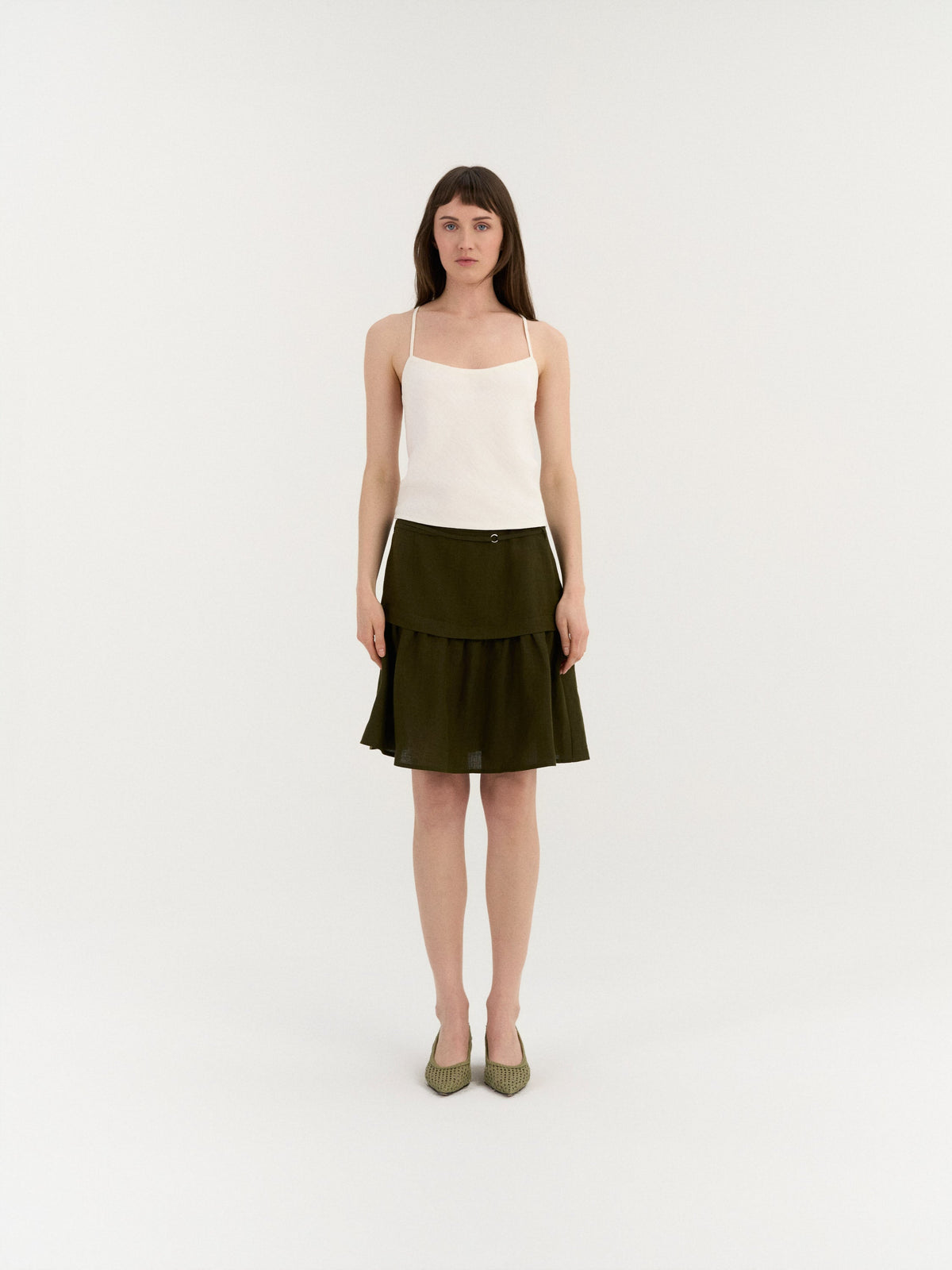 Ravena Gathered Skirt – Deep Olive by AmourLinen – alternate view