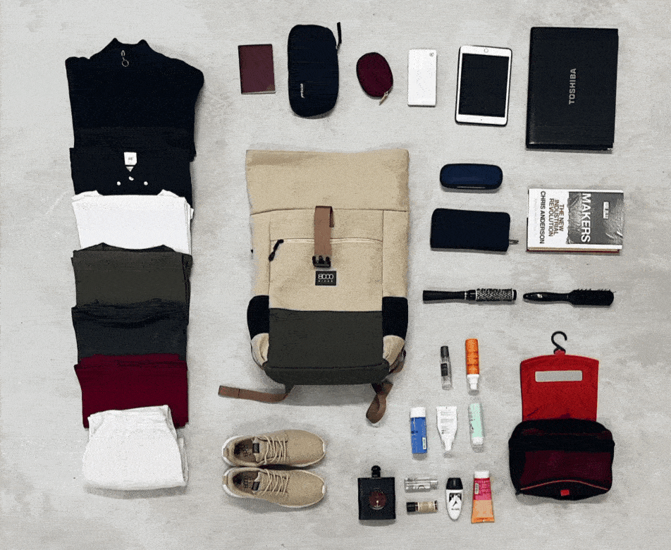 Everyday Hemp Rolltop Backpack in Beige and Green