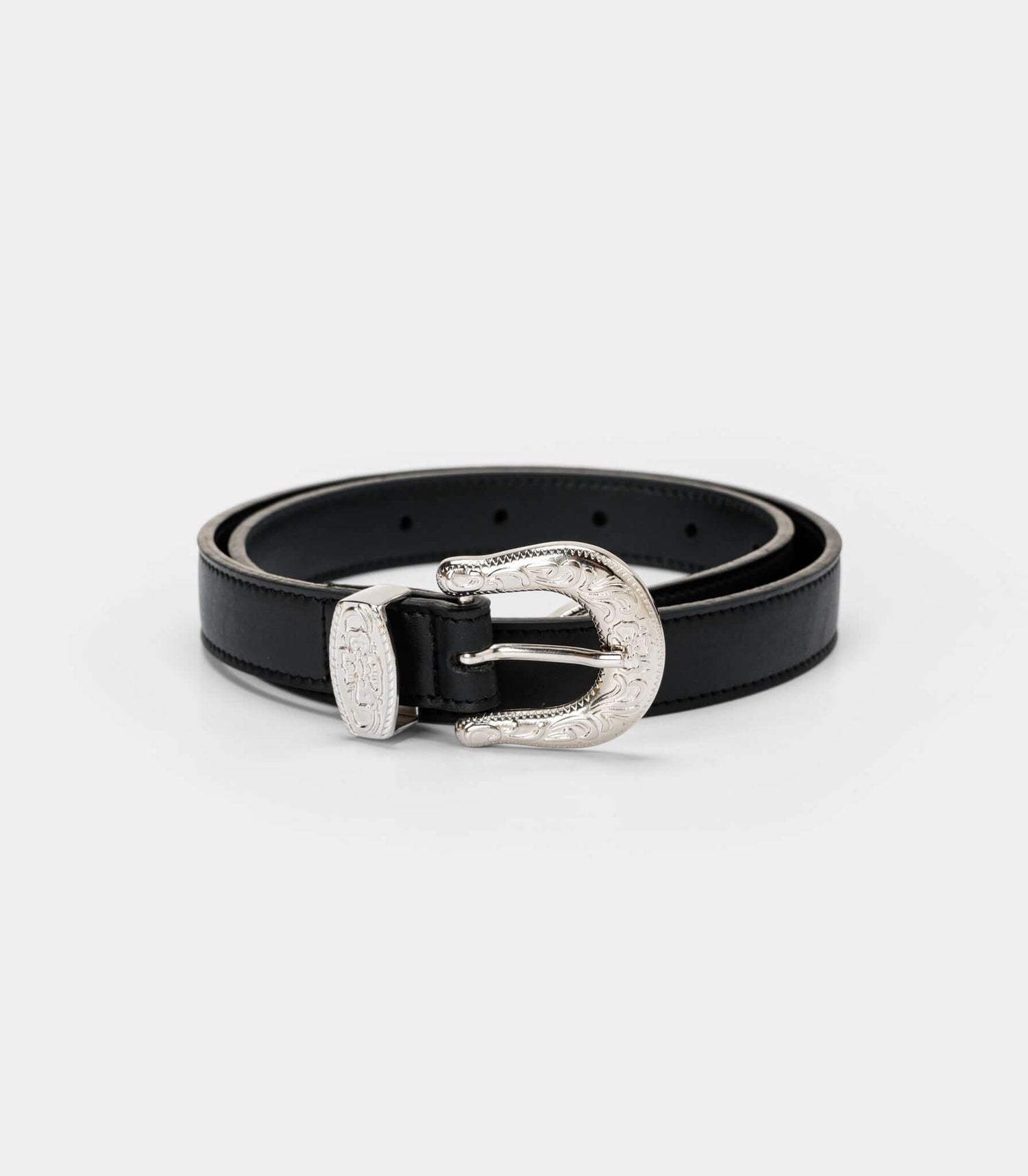 Black vegan women's belt with rock buckle by Solari Milano, bold silver hardware, made in Florence