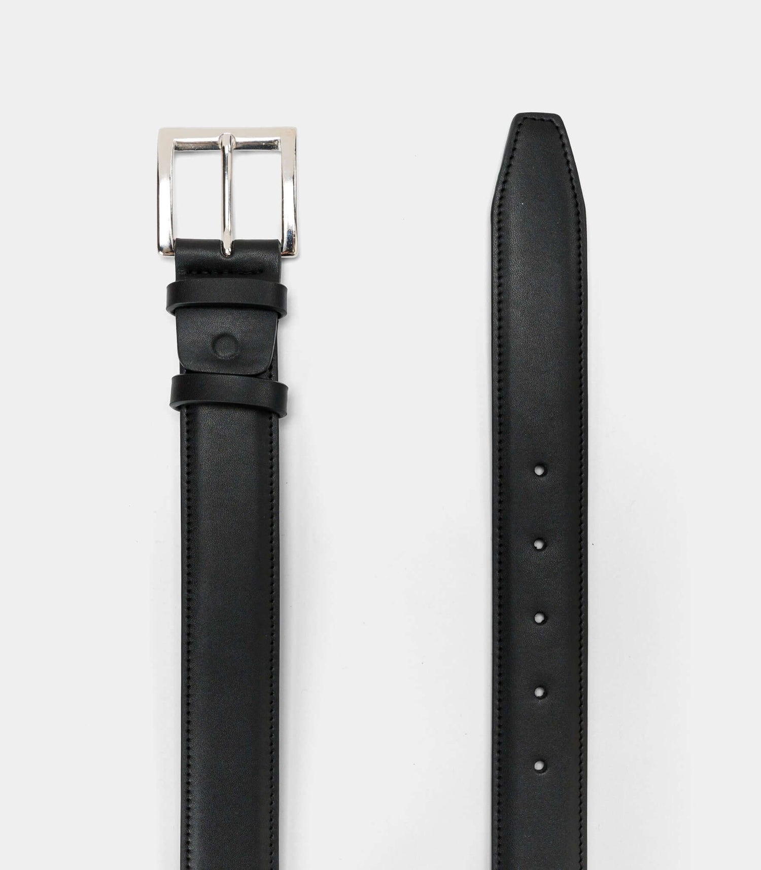 Black classic vegan belt by Solari Milano, silver buckle detail, premium vegan leather