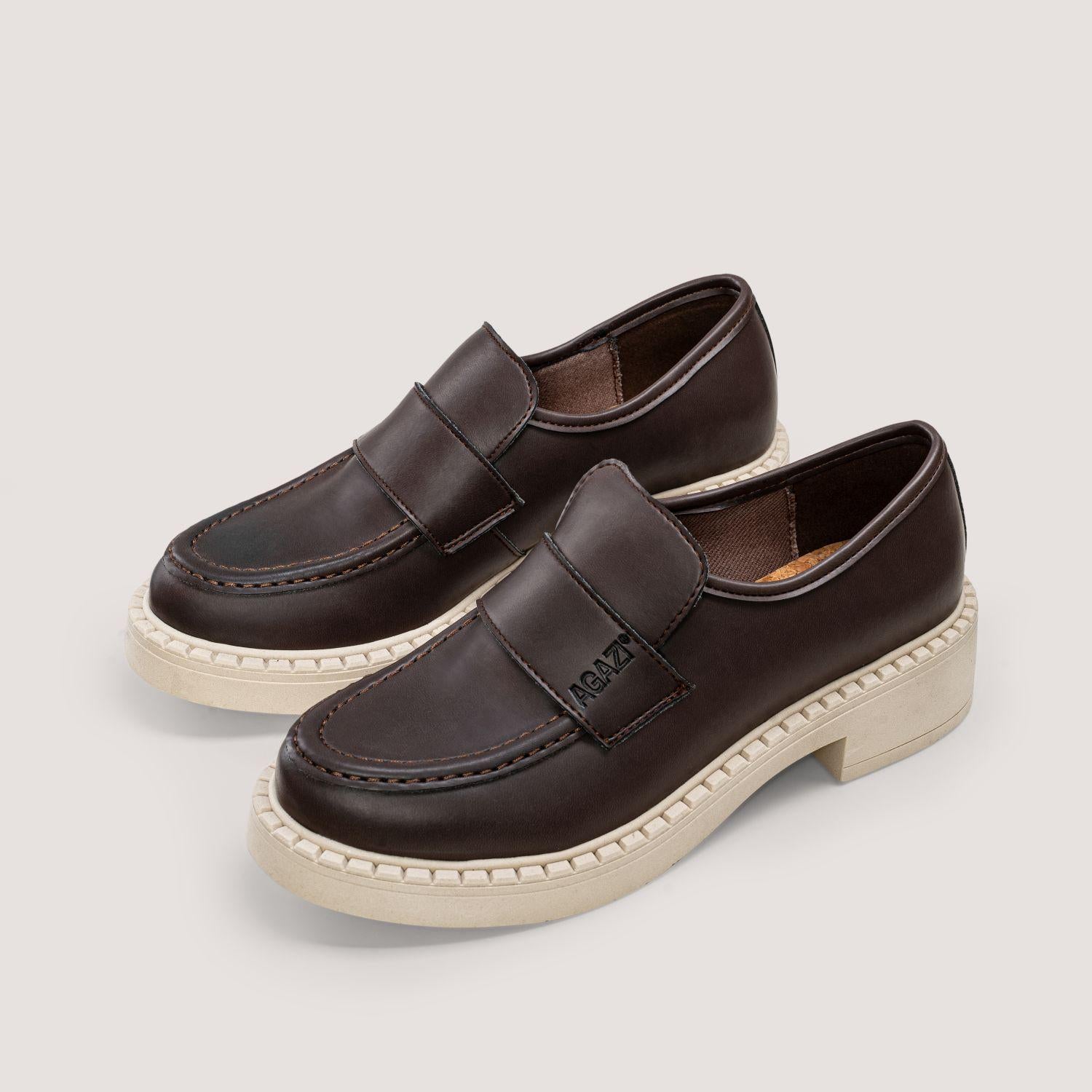 DIANE 3 in 1 Braune Vegane Loafer aus Apfelleder mit heller Sohle