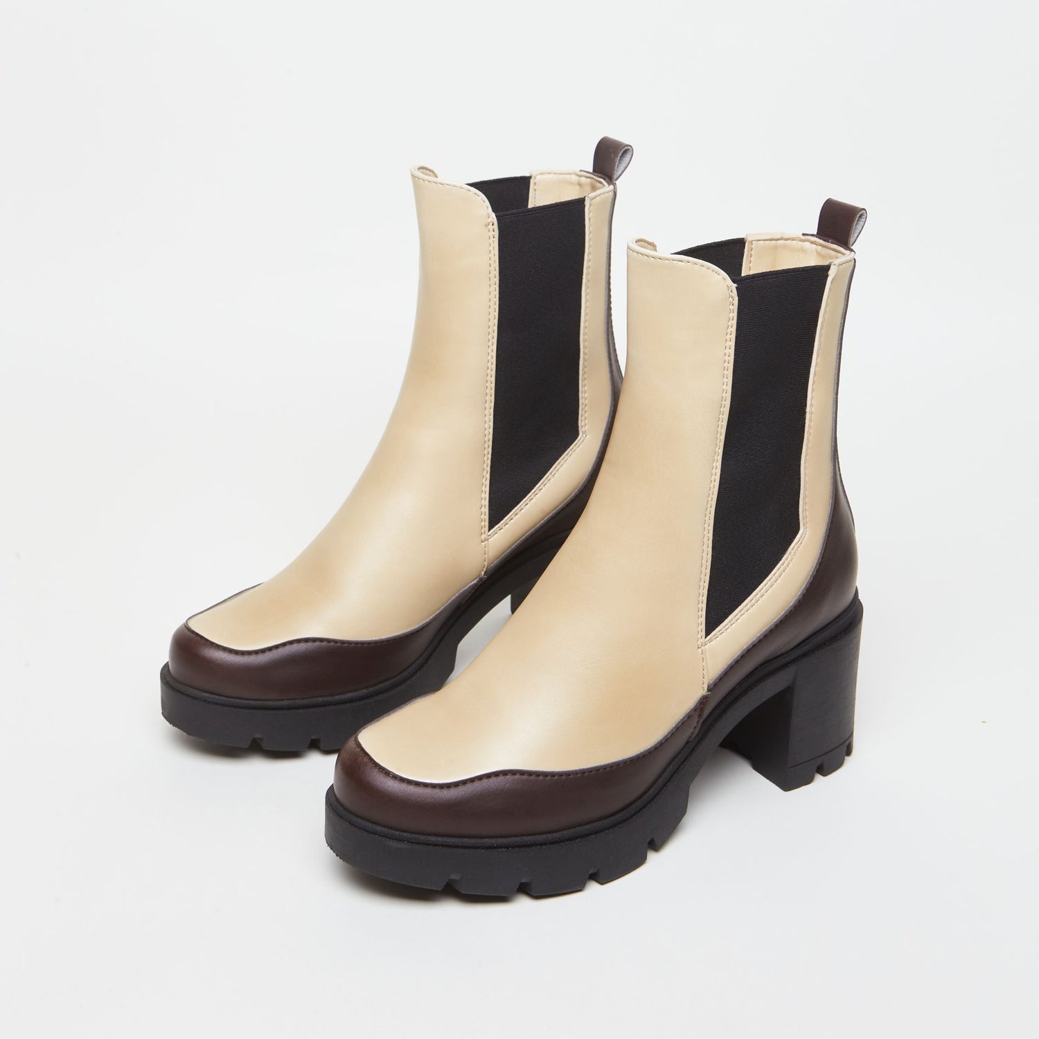 VICKY Beige & Brown Vegan Heeled Boots