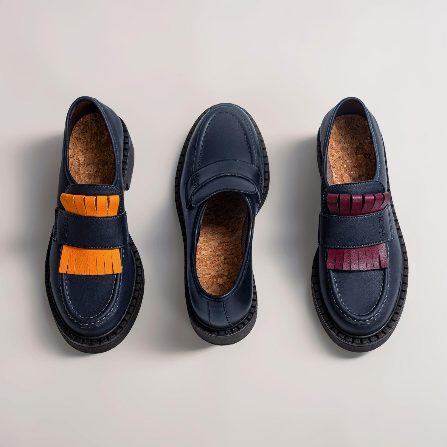 DIANE 3 in 1 Marineblaue Vegane Loafer aus Maisleder