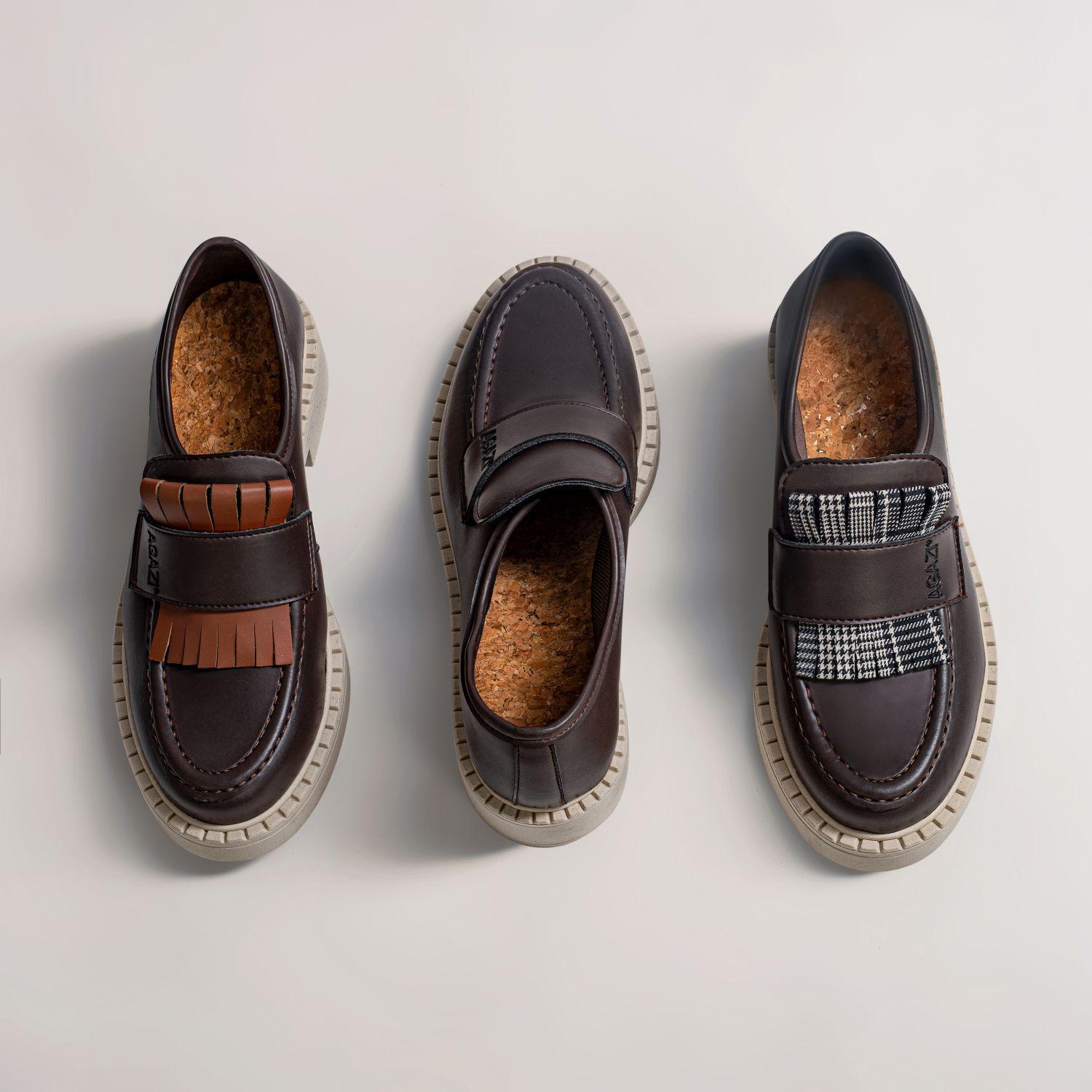 DIANE 3 in 1 Braune Vegane Loafer aus Apfelleder mit heller Sohle