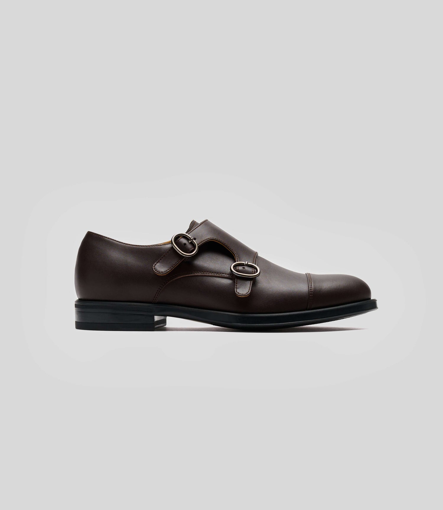 Brown vegan Monk Strap shoe by Solari Milano, double buckle detail