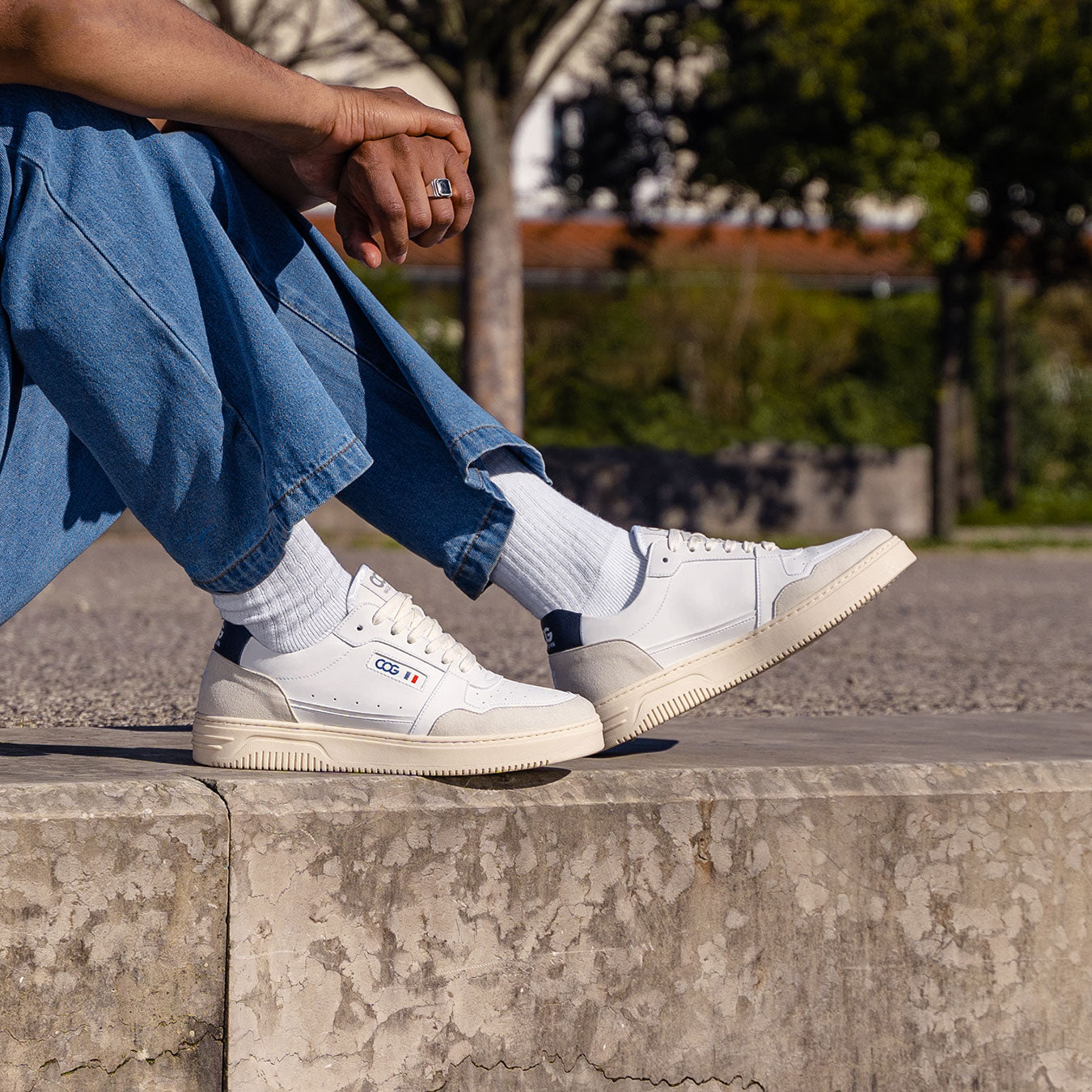 Able - White, Beige & Blue Vegan Corn Sneaker