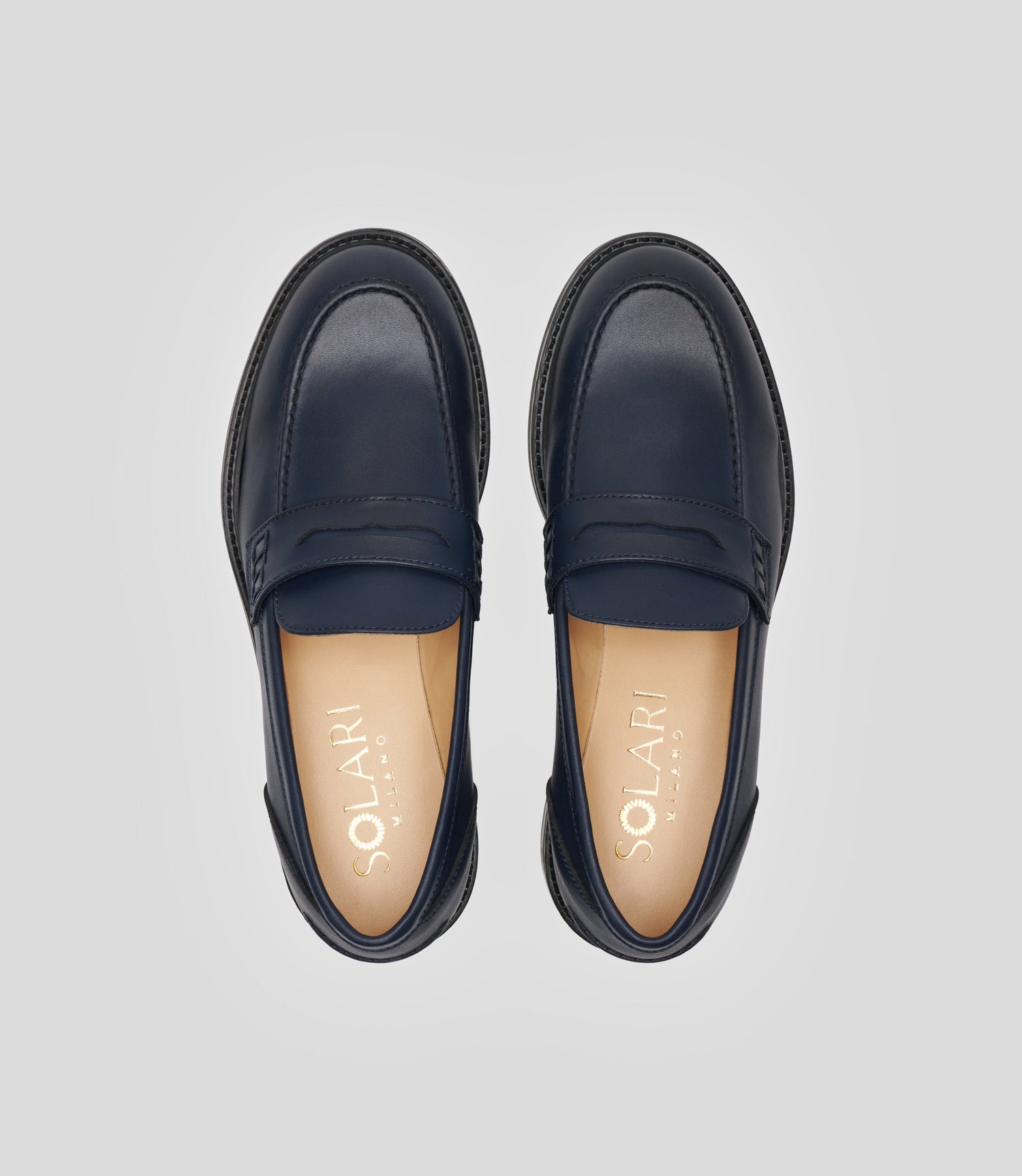 Navy blue vegan loafer for women by Solari Milano, front view