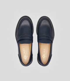 Navy blue vegan loafer for women by Solari Milano, front view