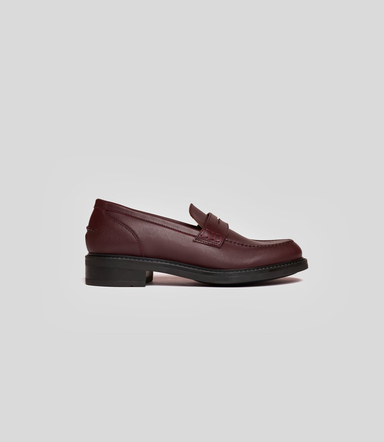 Burgundy vegan loafer for women by Solari Milano, side view