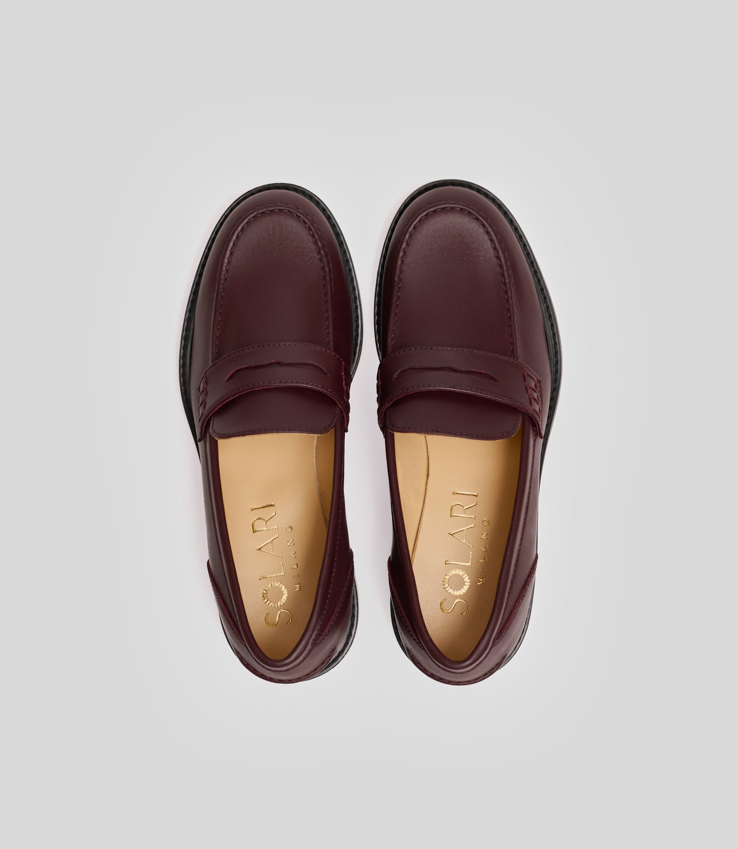 Burgundy vegan loafer for women by Solari Milano, front view