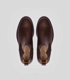 Vegan Chelsea Boot - Men in dark brown leather, showcasing the top view with a sleek and stylish design.