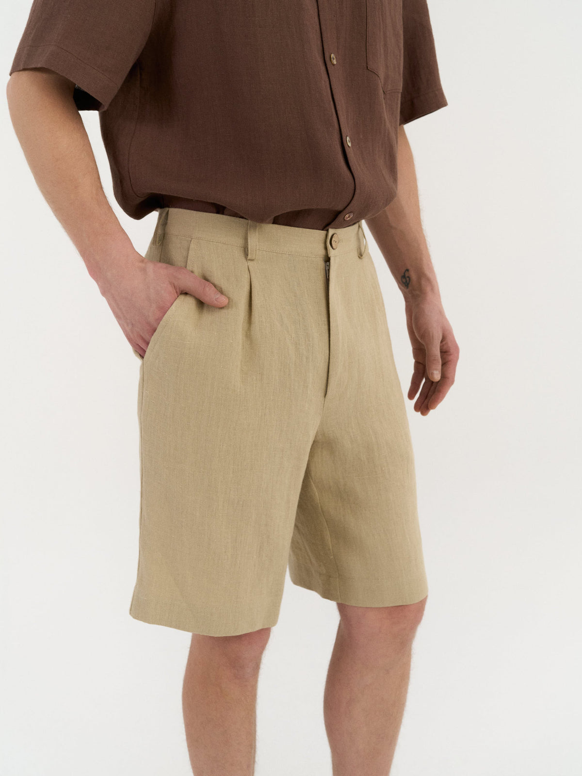 Marco Pleated Men's Linen Shorts – Beige by AmourLinen in European linen