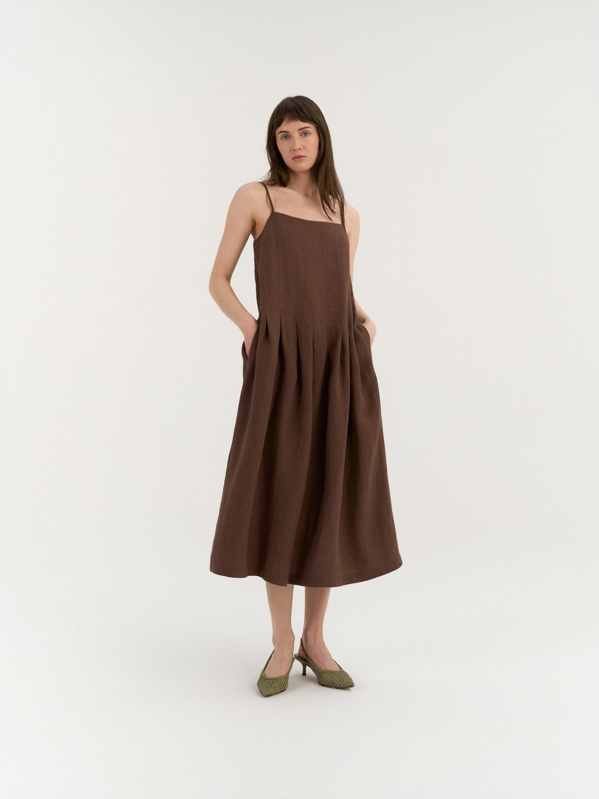 Sarah Pleated Dress – Cacao by AmourLinen in European linen