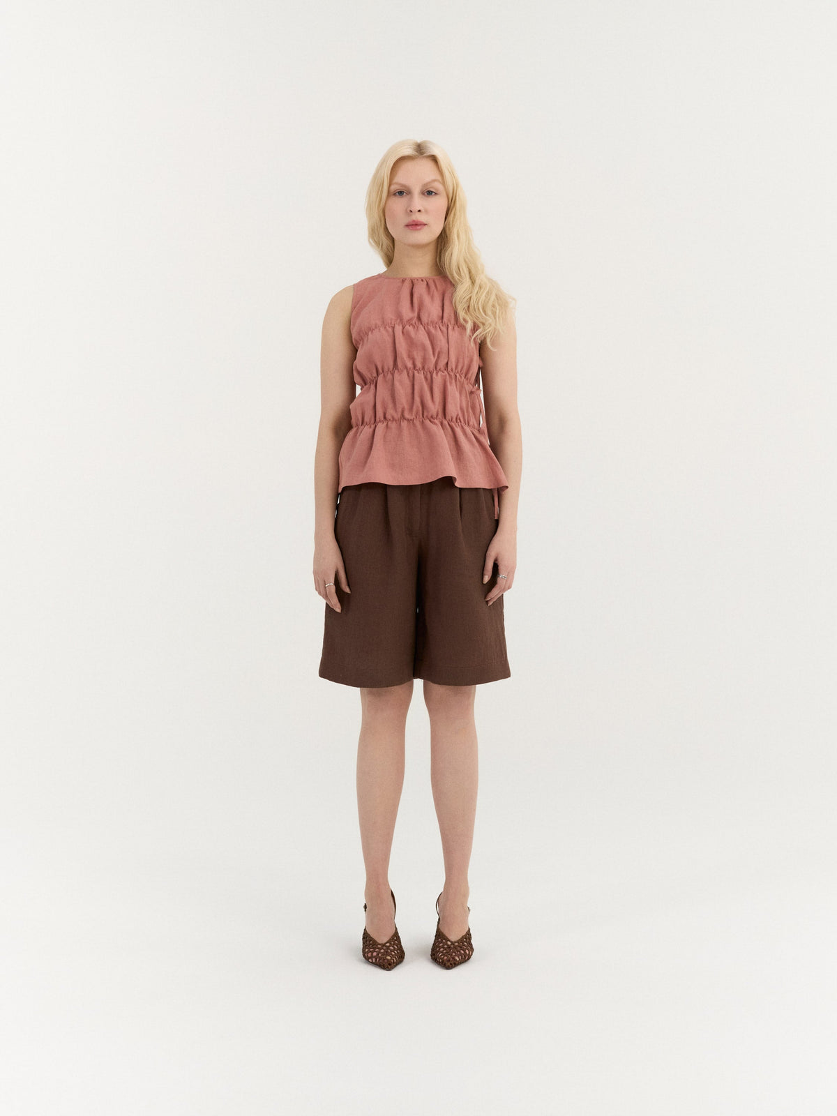 Eloise Gathered Top – Blush Pink by AmourLinen – alternate view