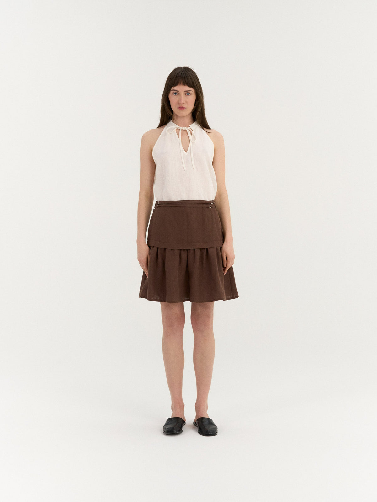 Ravena Gathered Skirt – Cacao by AmourLinen – alternate view