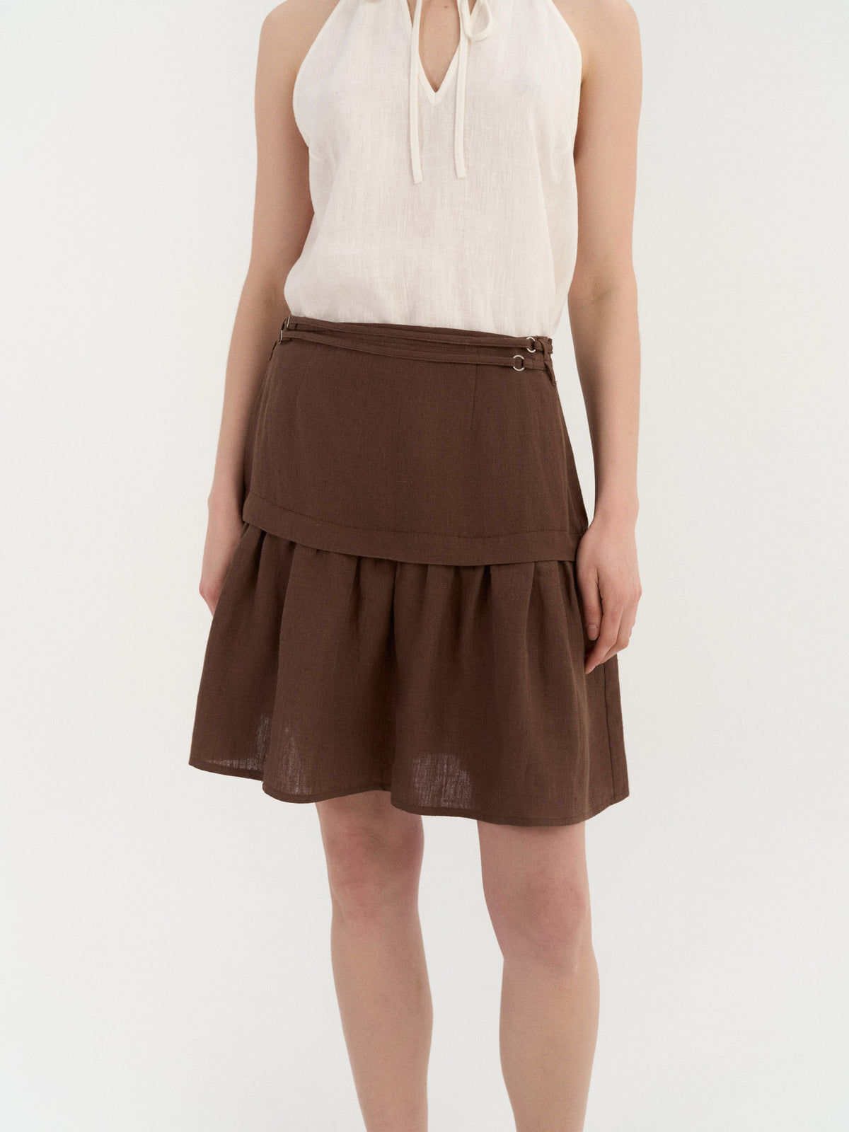 Ravena Gathered Skirt – Cacao by AmourLinen in European linen