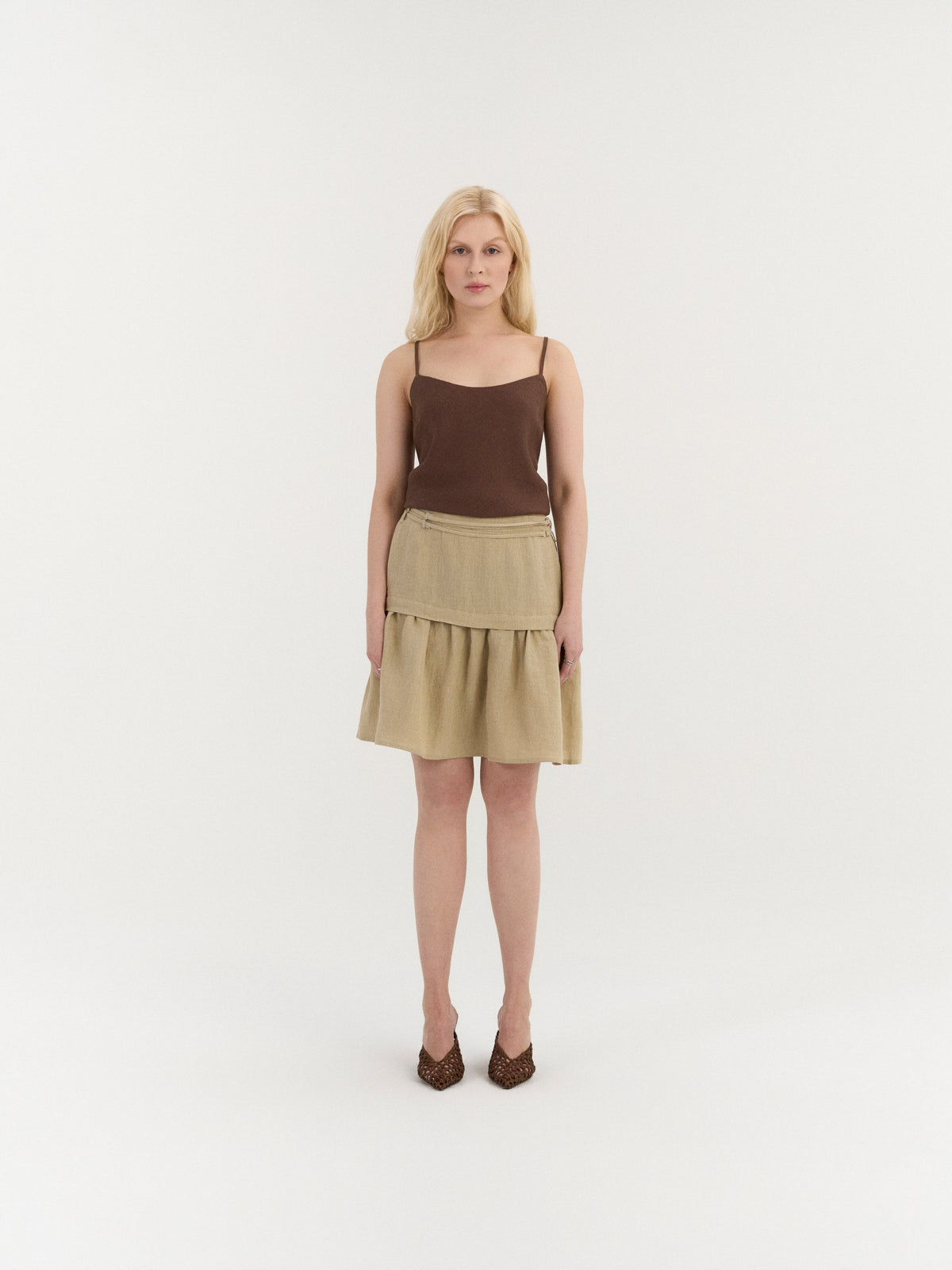 Ravena Gathered Skirt – Beige by AmourLinen – alternate view