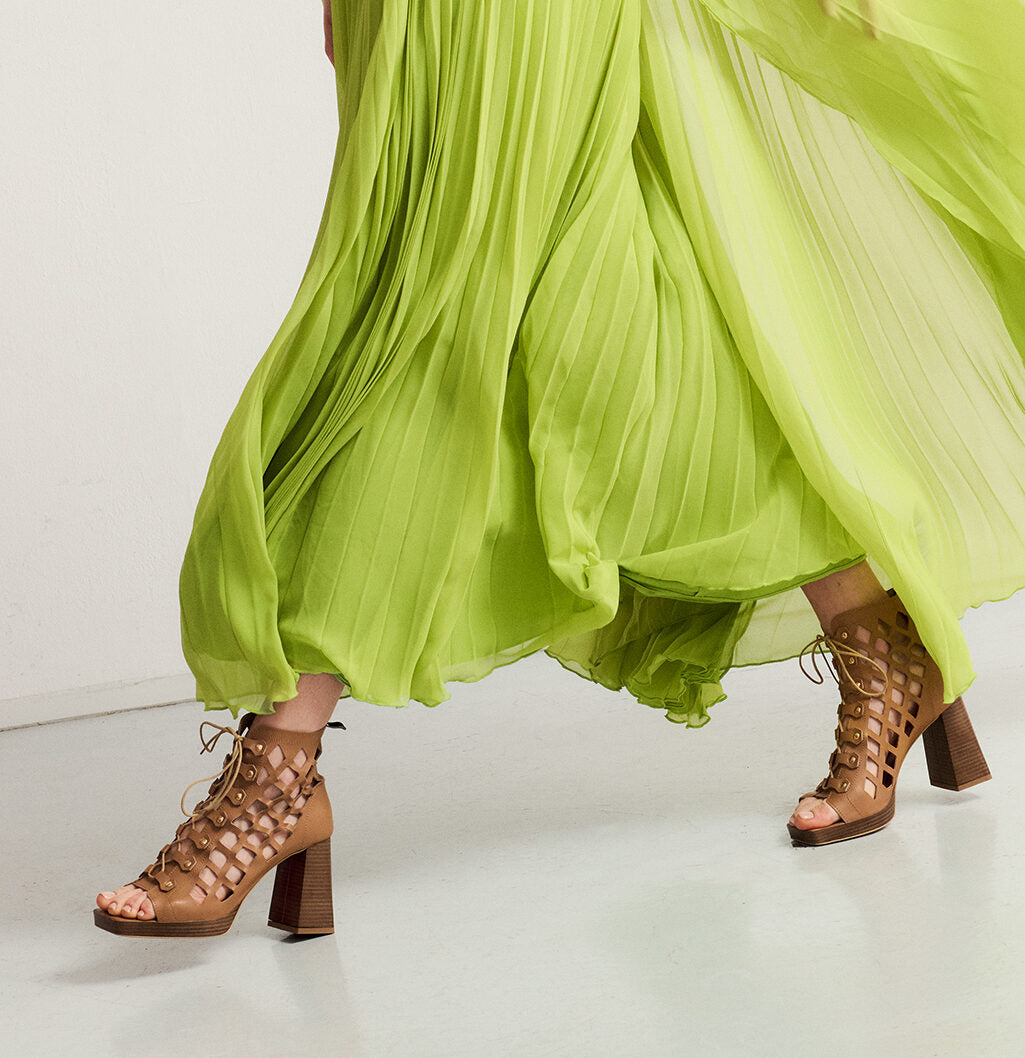 Brown Vegan Cut-Out Block Heel Sandals in Mushroom Leather