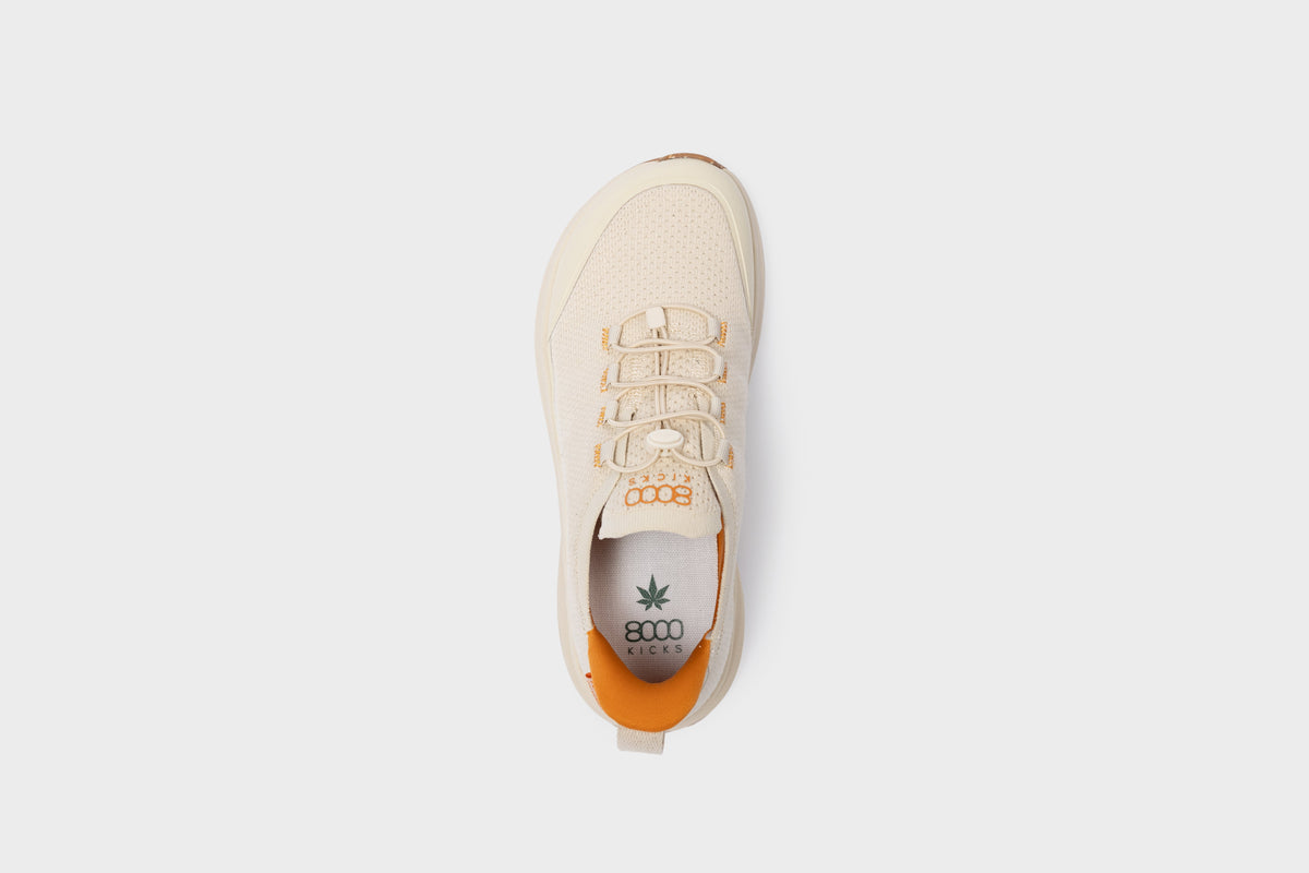 Shifter vegane Hanf-Wanderschuhe für Damen mit breiter Zehenbox in Beige – schräge Seitenansicht