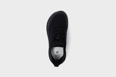 Shifter vegane Hanf-Wanderschuhe für Herren mit breiter Zehenbox in Schwarz – schräge Seitenansicht