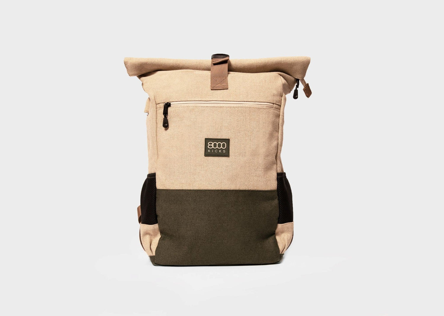 Everyday Hemp Rolltop Backpack in Beige and Green