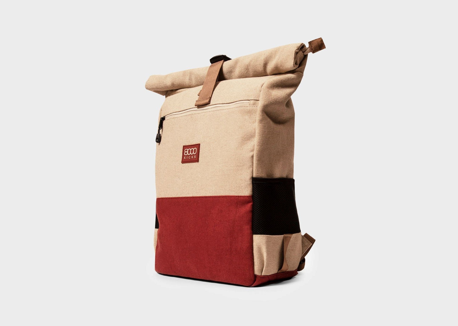 Everyday Hemp Rolltop Backpack in Beige and Red