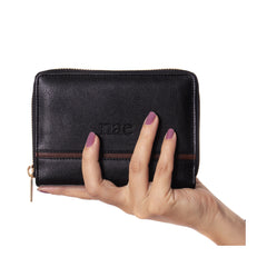 Cartera Billetera Monedero Vegana Mujer Negro Cremallera Dorado Tarjetero Purse