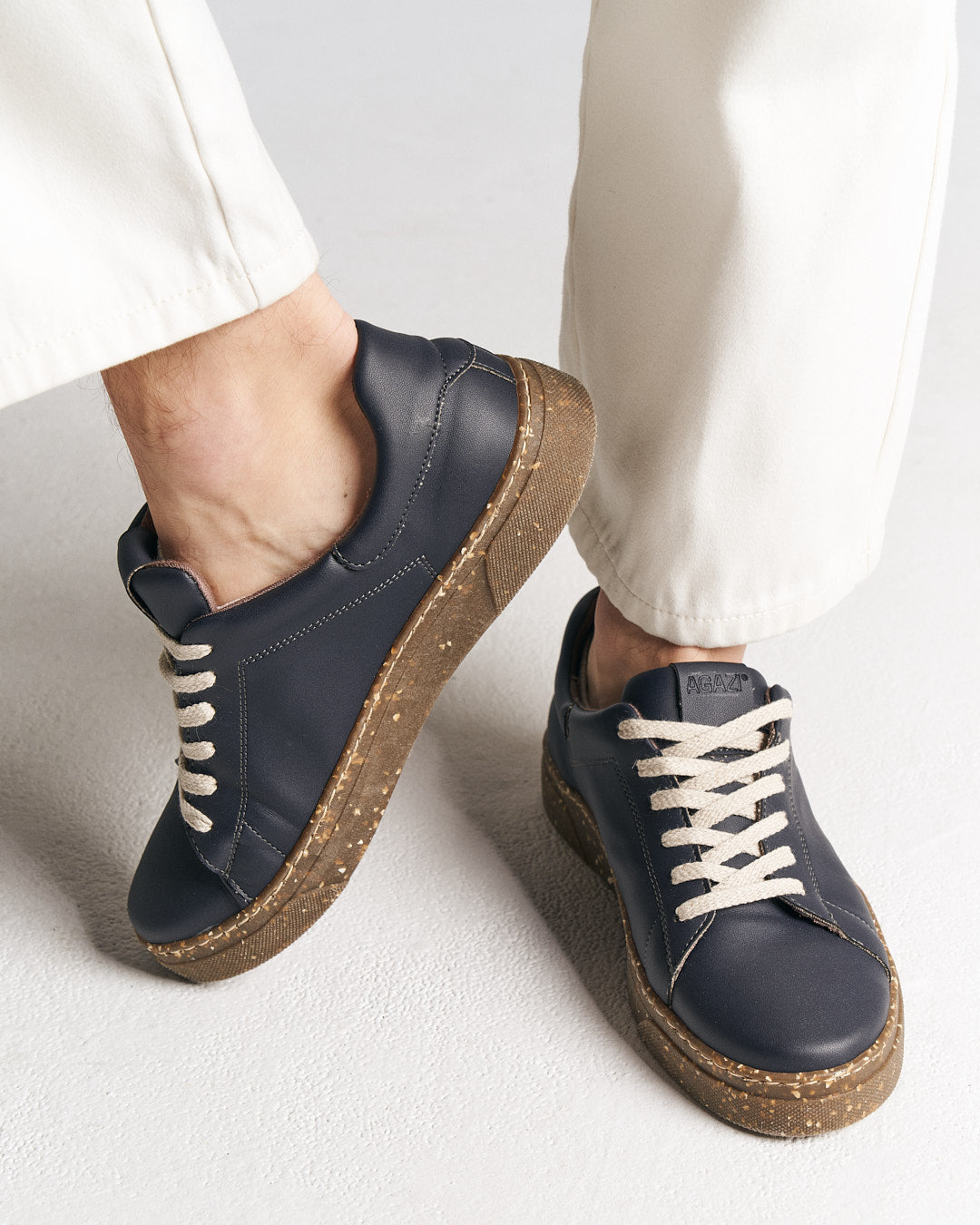 JACOB Navy Blue Vegan Sneakers in Corn Leather