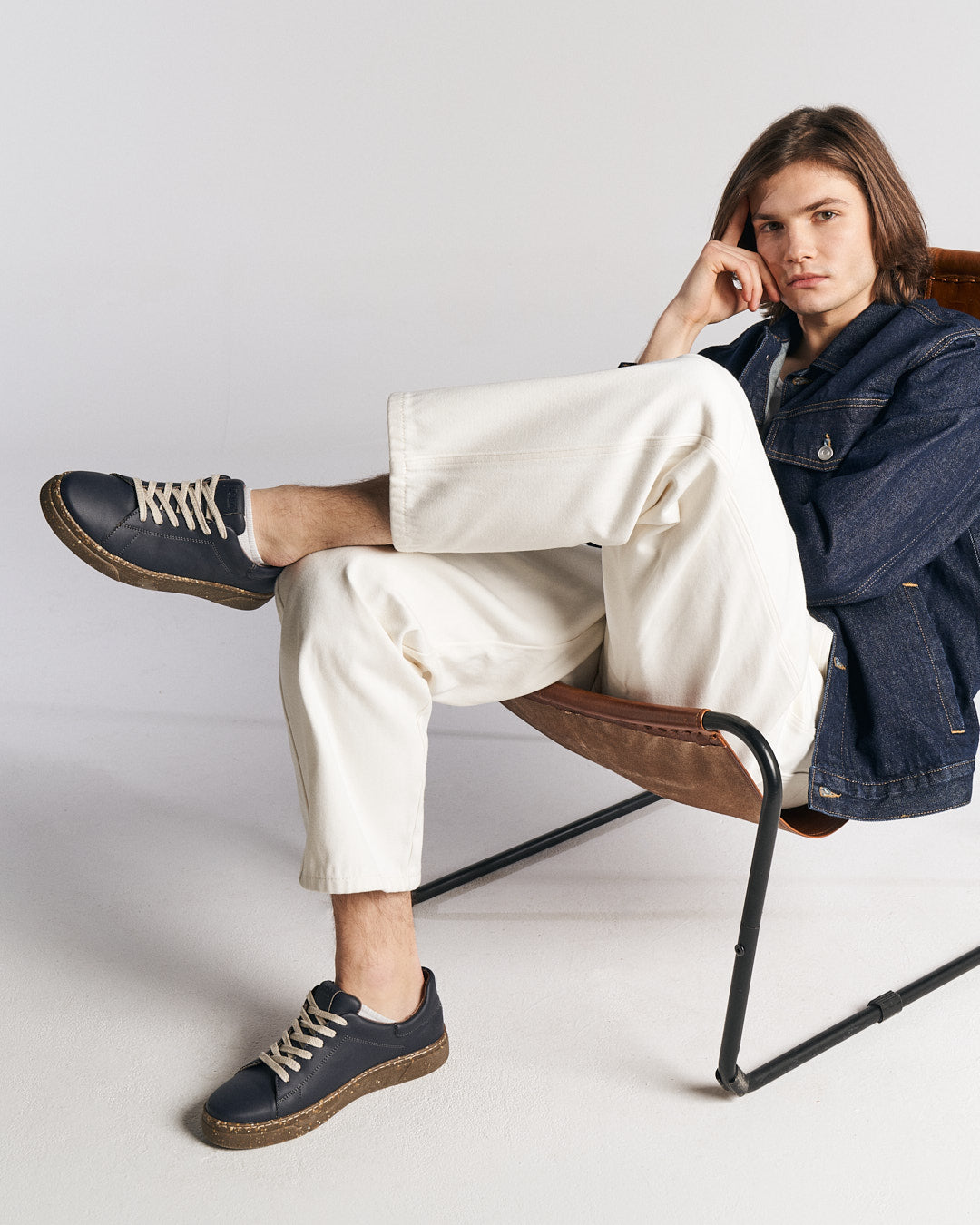 JACOB Navy Blue Vegan Sneakers in Corn Leather