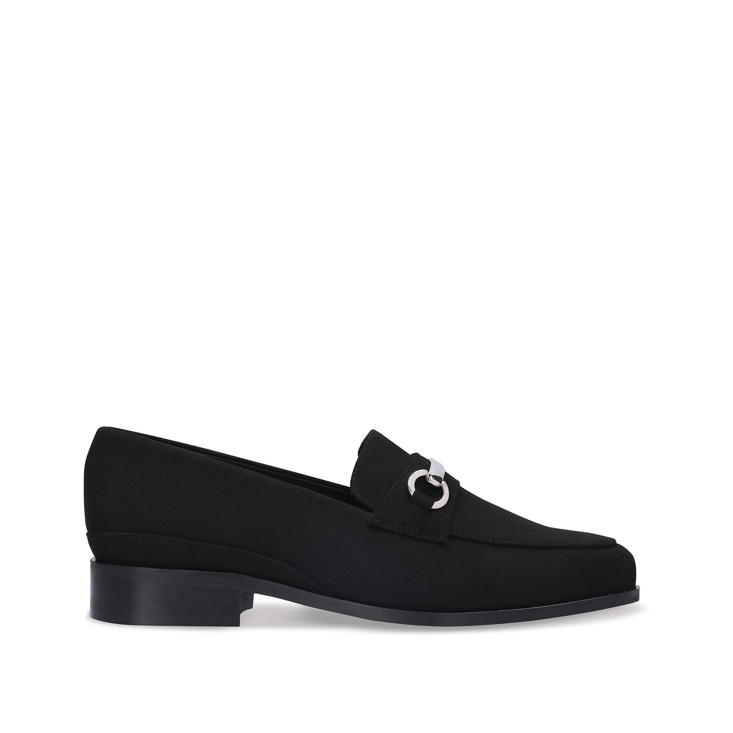 Black loafer shoe on a white background