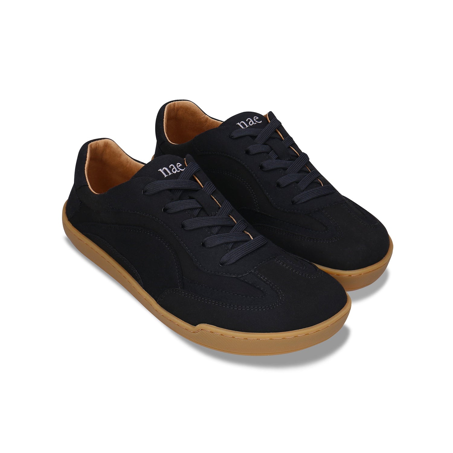 AYA Barefoot Black vegan barefoot sneaker top view — wide toe box and all-black construction, NAE Vegan Shoes, handmade in Portugal