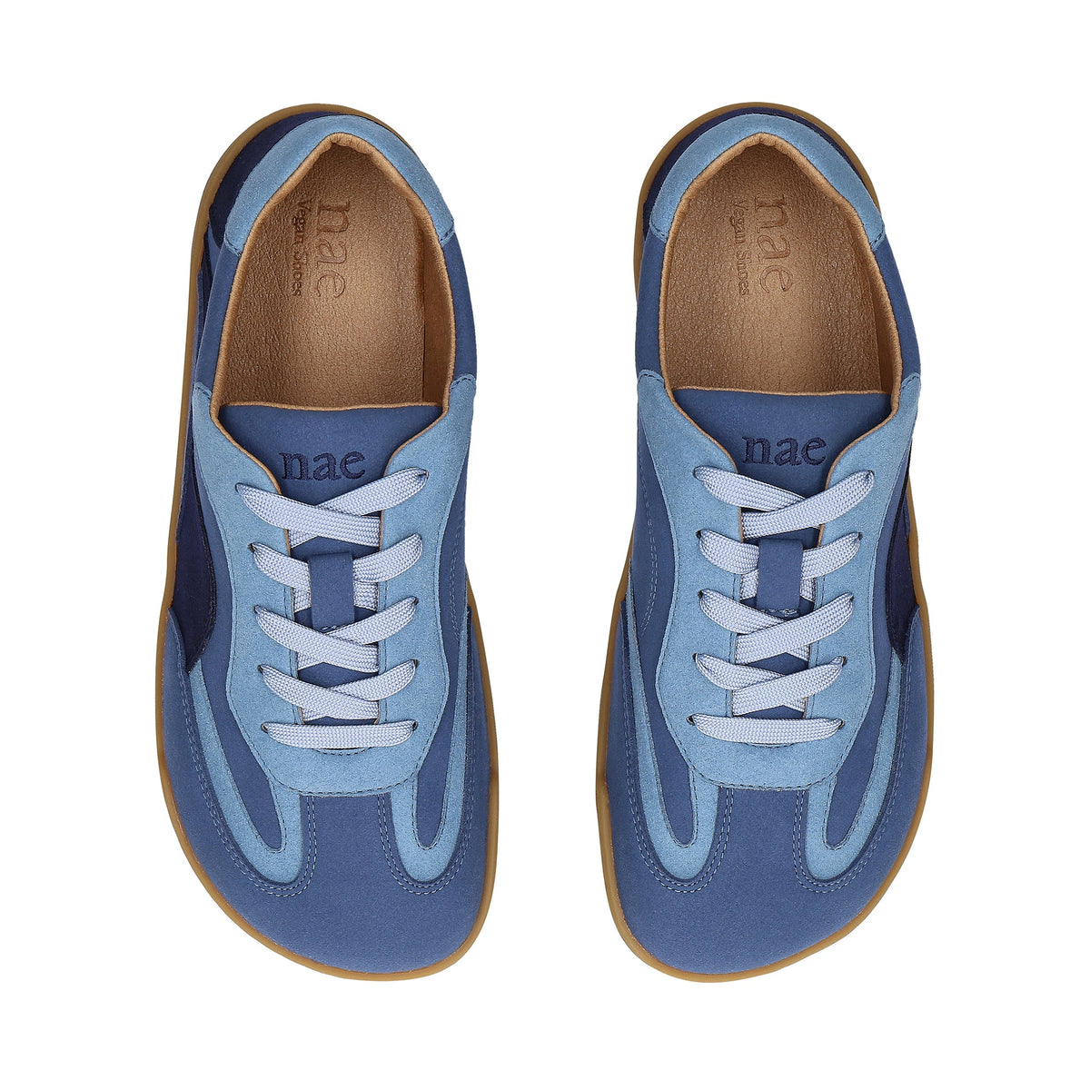 AYA Barefoot Blue veganer Barfuß-Sneaker, Seitenansicht – dreifarbiges, blaues