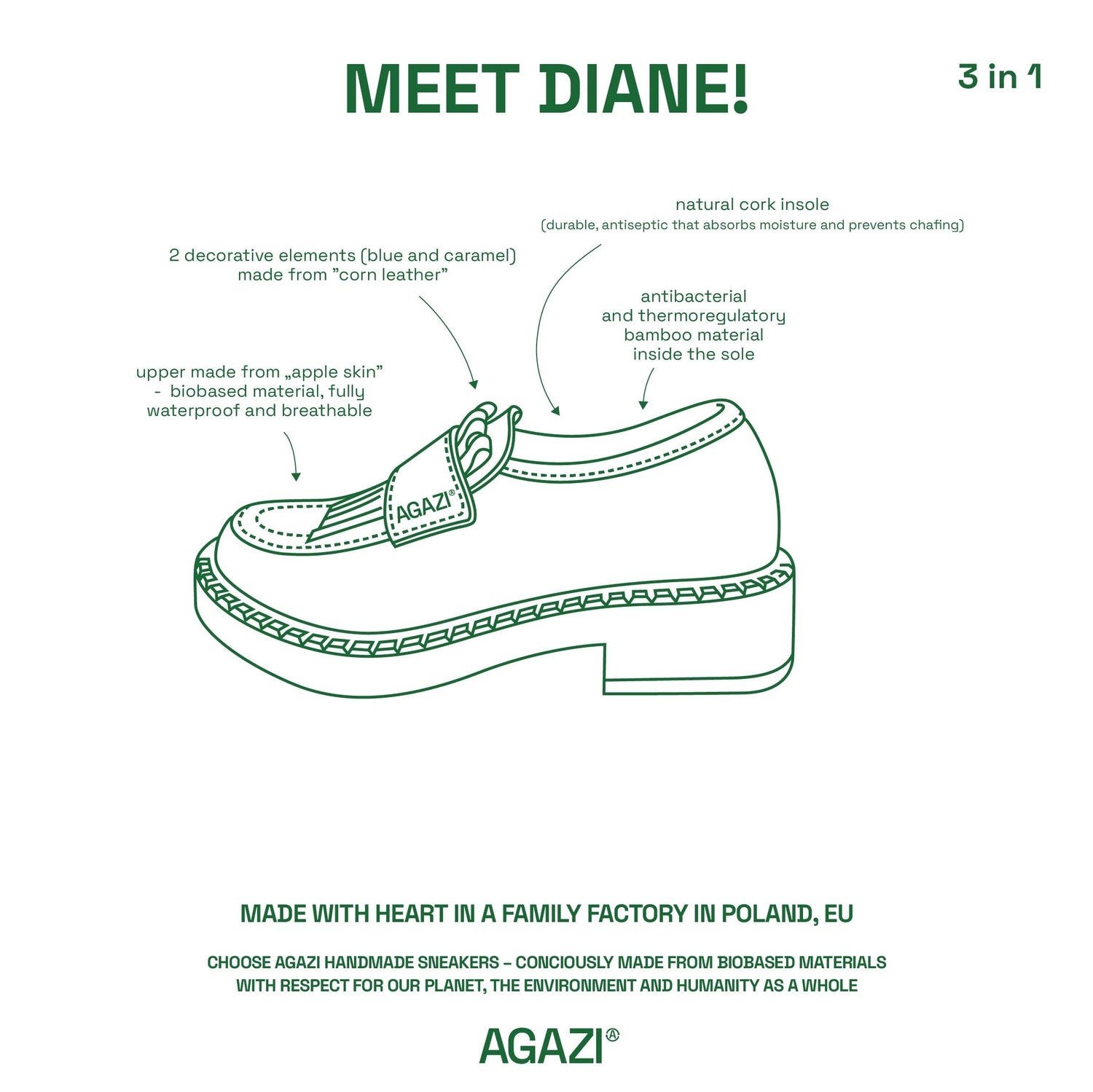 DIANE Vegan 3 in 1 Apple-Leather Loafers in Brown with Dark Sole