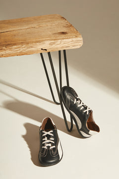 Black and White vegan leather barefoot shoes with white laces