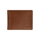 vegan wallet bifold brown sewn edges classic logo carved NAE Vegan Shoes