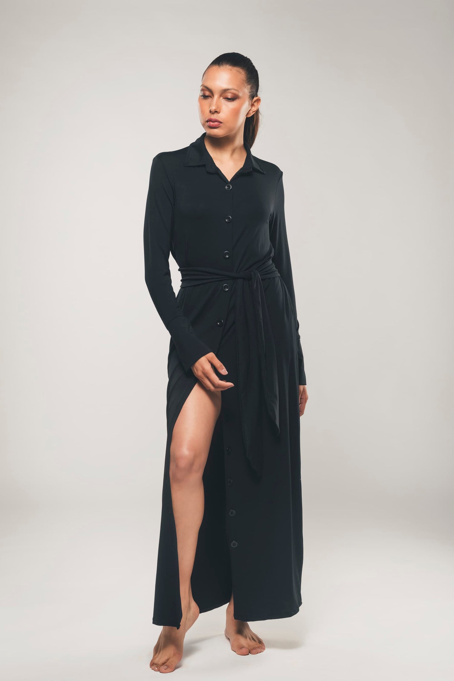 Schwarzes Maxi-Hemdblusenkleid aus Lyocell – Beatrice
