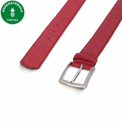 Red men’s vegan pineapple leather belt with metal buckle