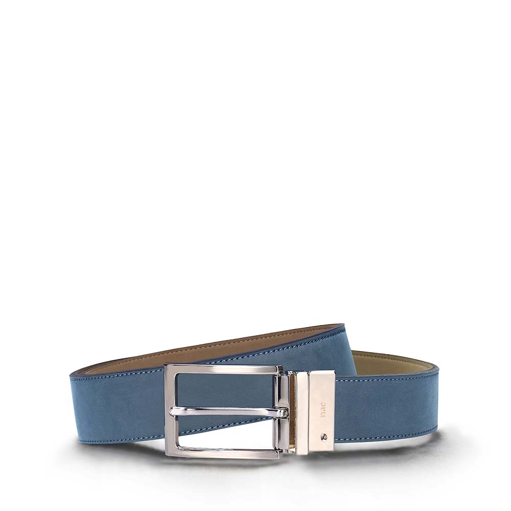 Mens reversible belt vegan nubuck square silver buckle casual fashion elegant