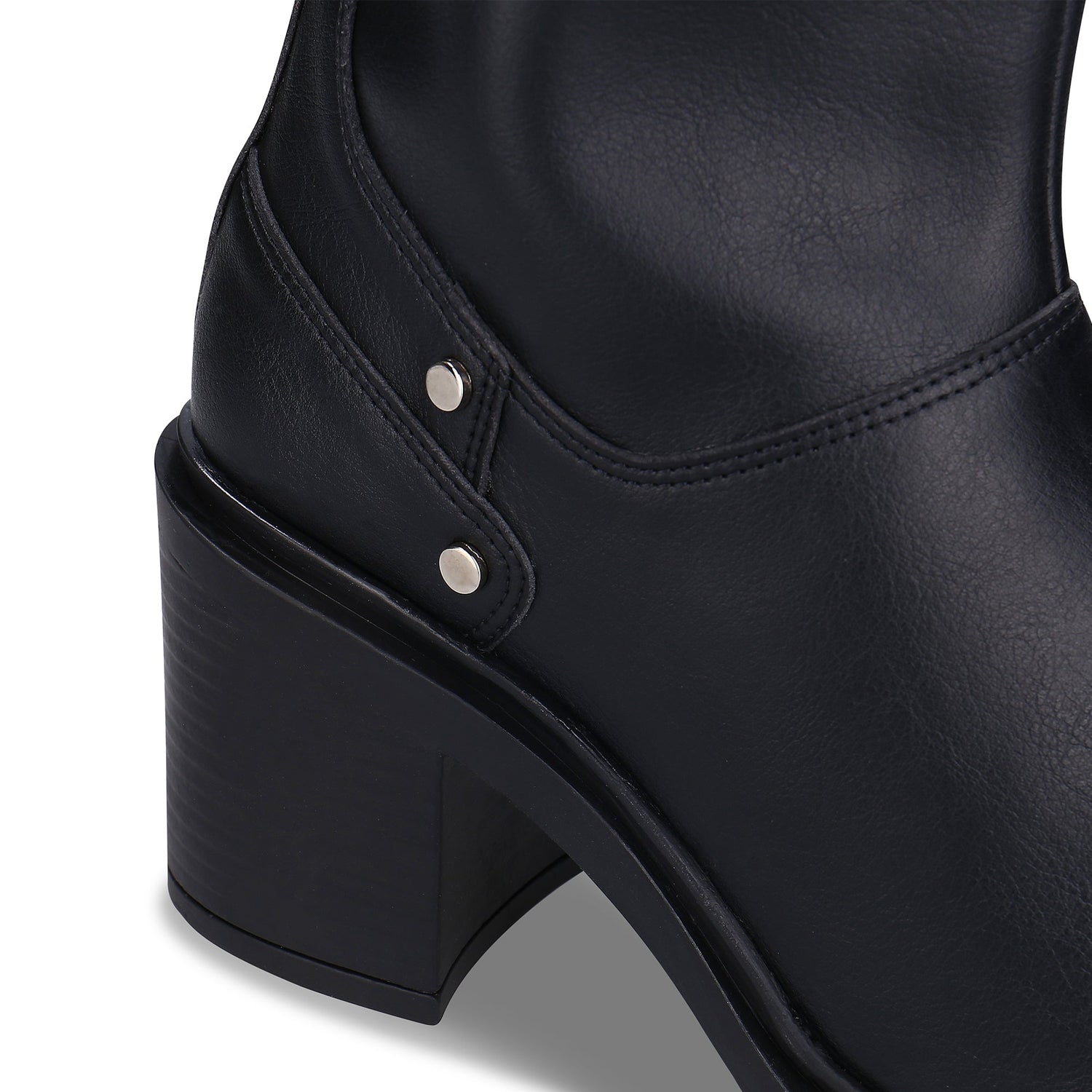 BETIA Black vegan knee-high heeled boot close block heel comfort women shoes