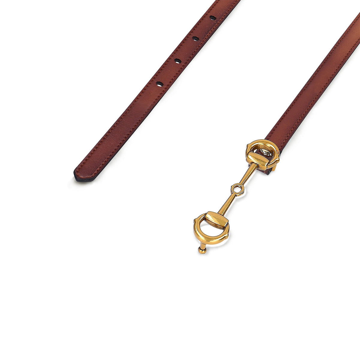 BISBAL Brown women's vegan belt with gold-tone buckle – close-up detail